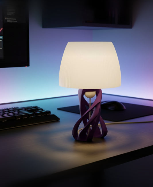Spyra Lamp – 3D Printed Table Lamp with Organic Spiral Base and Ribbed Diffuser
