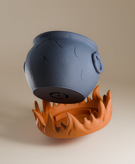 Cauldron Planter – 3D Printed Pot with Flame Drip Tray | Halloween & Fantasy Decor