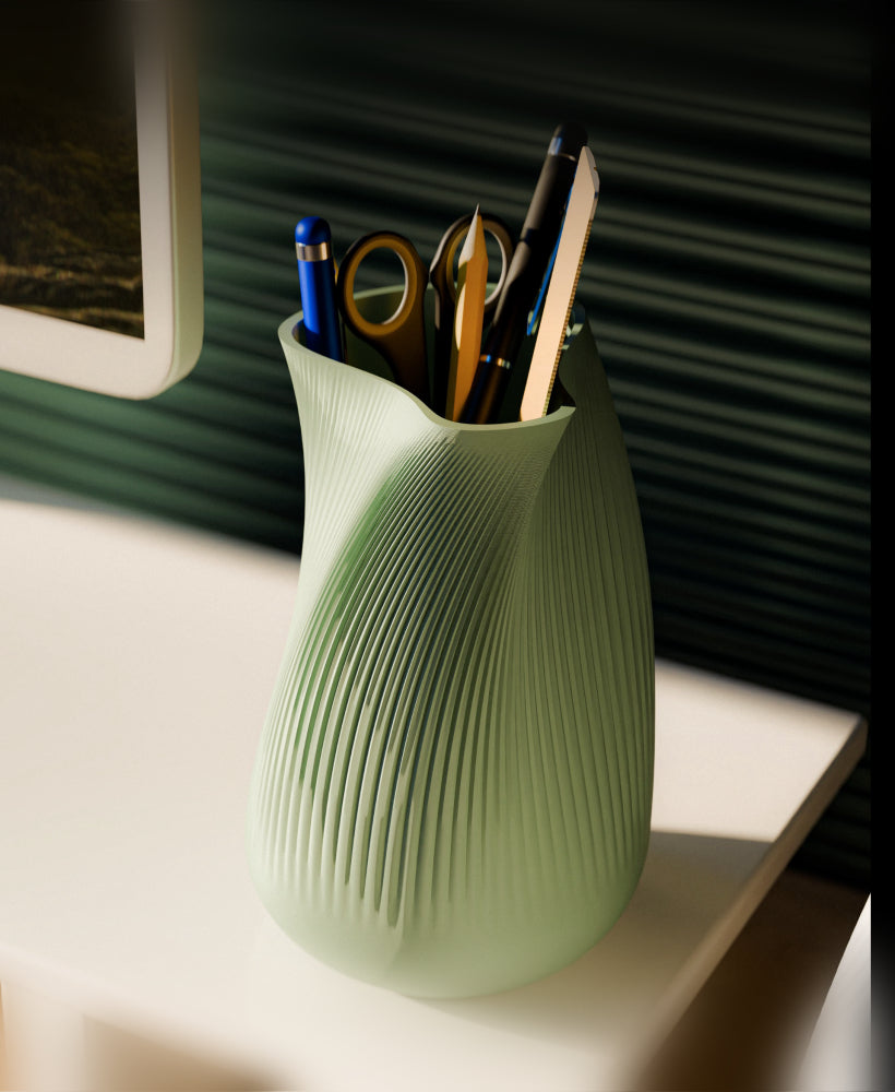 Flowline Pen Holder – 3D Printed Minimal Desk Organizer | Organic & Functional